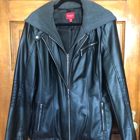 guess women's leather jacket with hood